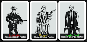 Selection view for the three mobster classes